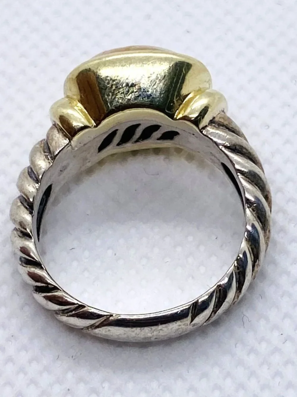 David Yurman Pearl Sterling Silver 925 and 14K Yellow Gold Ring Size 7